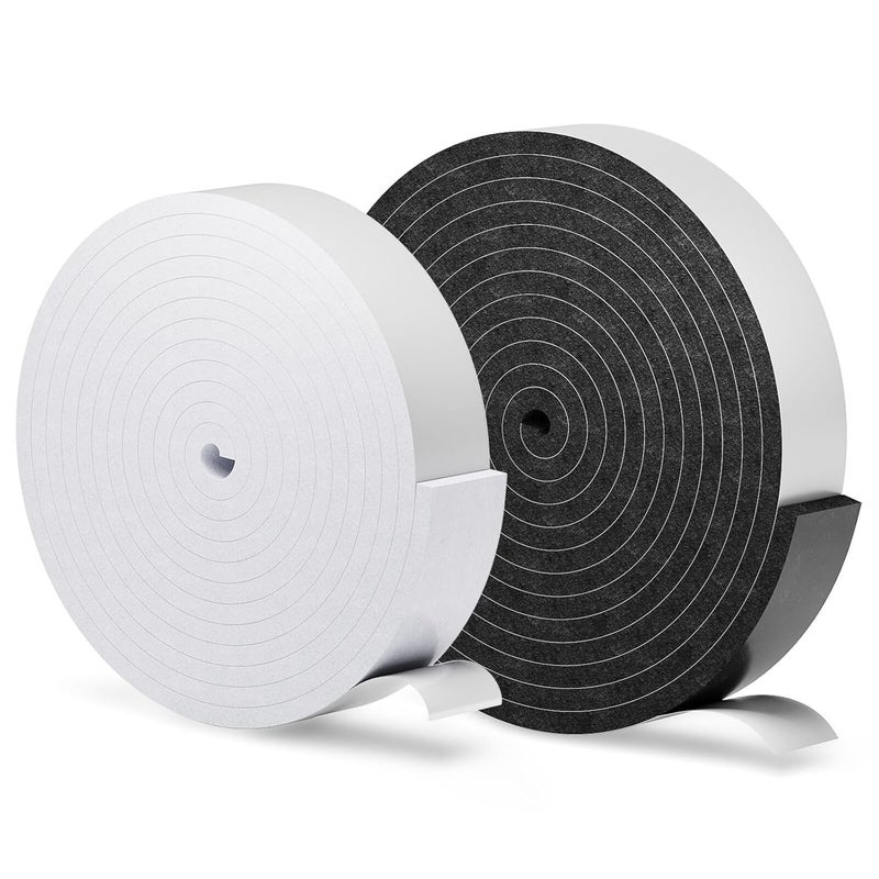 Teraves 2 Pack Hat Size Reducer Tape Roll 80", Hat Sizer Insert Reducing Self Adhesive Foam Filler Tape, Accommodates All Hat Styles, 0.12 Inch and 0.2 Inch Thick, Black and White - Image 1